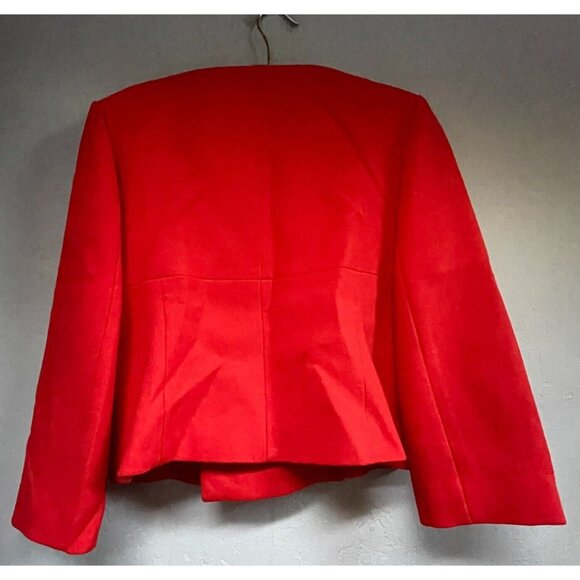 Women's Wrap Front Blazer Jacket with Gold Metal Accent Red Slightly Cropped - Picture 2 of 7